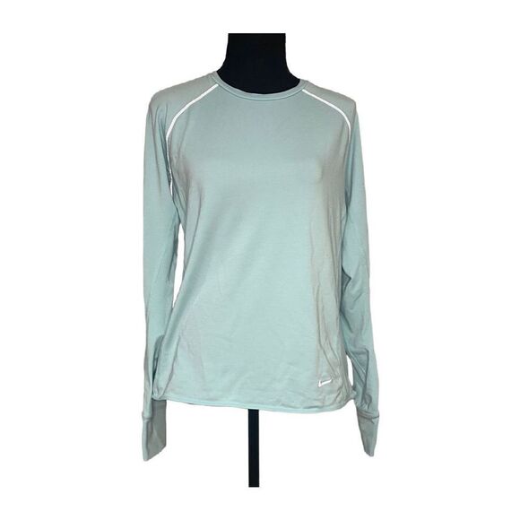 Nike Dri Fit Green-Blue Running Shirt with Thumbholes - Picture 1 of 9